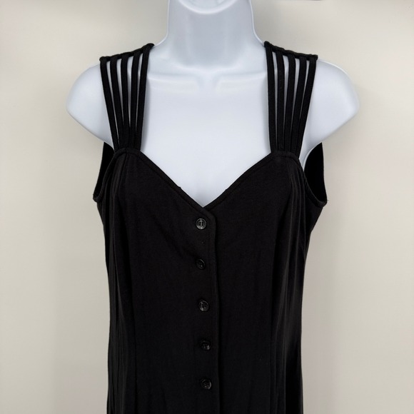 Spiegel Black Maxi Dress Sz 6 Button Front Sleeveless Y2K Goth Classic Preppy - Picture 2 of 8